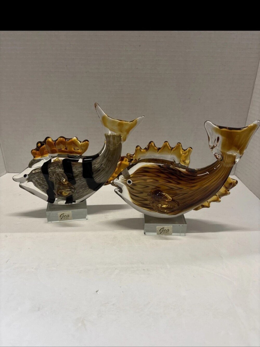 2 Vintage Murano Style Art Glass Large Fish 7” X 6 1/2”